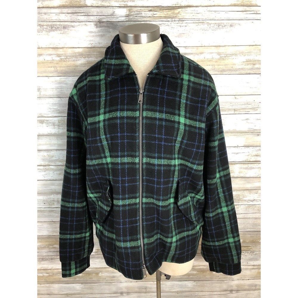 Urban Outfitters Jacket Men's Plaid Heavy Full Zip Lined Shacket Black Green
